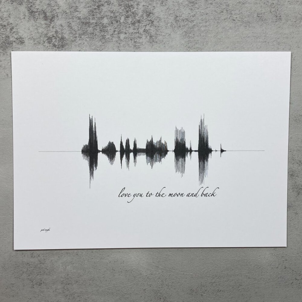 NEW Love You To The Moon Soundwave Wall Art Print 5x7in Black White Minimalist
